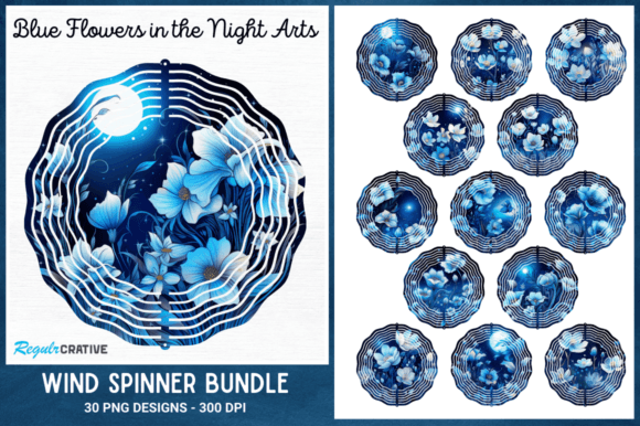 Blue Flowers in the Night Wind Spinner