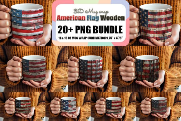 Elevate Your Sublimation Projects with the American Flag Wooden 3D Mug Wrap Bundle