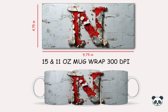 Red Plaid 3D Letter N Mug Wrap Design